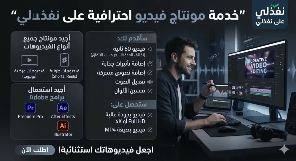 أقدم خدمة مونتاج وتحرير الفيديو  باستخدام برامج المونتاج المتخصصة، مع الاهتمام بالتفاصيل لإخراج فيديو منظم وجذاب يناسب الغرض المطلوب.