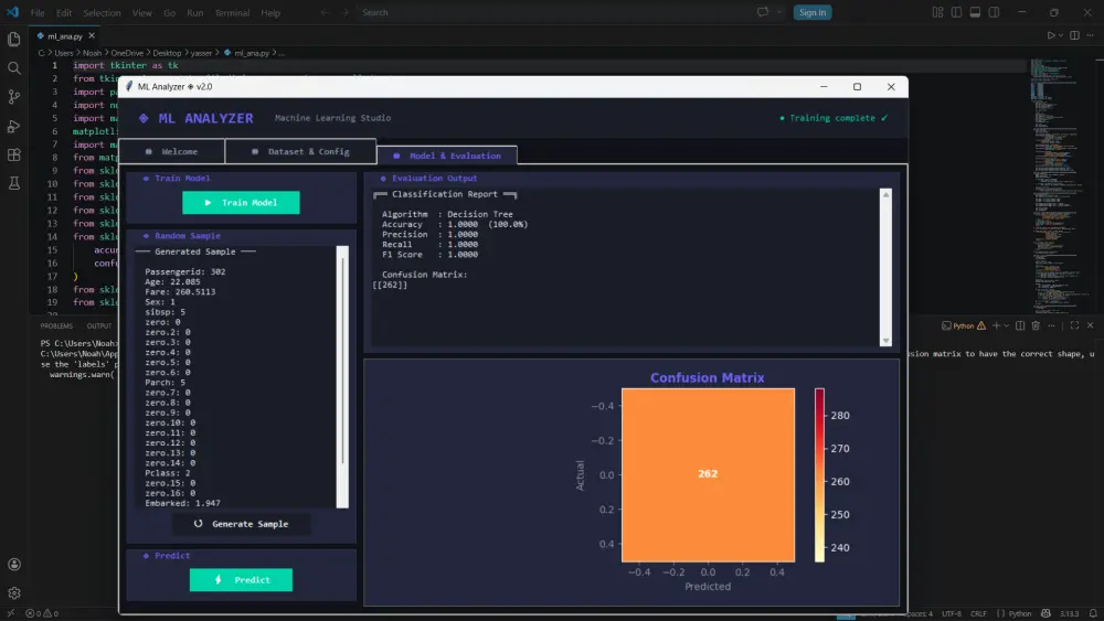 بناء برنامج ذكاء اصطناعي (GUI) متكامل لتحليل وتنبؤ البيانات