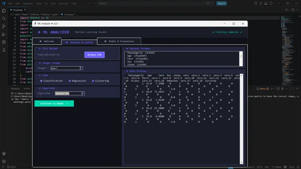 بناء برنامج ذكاء اصطناعي (GUI) متكامل لتحليل وتنبؤ البيانات