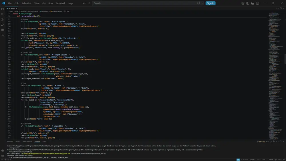 بناء برنامج ذكاء اصطناعي (GUI) متكامل لتحليل وتنبؤ البيانات