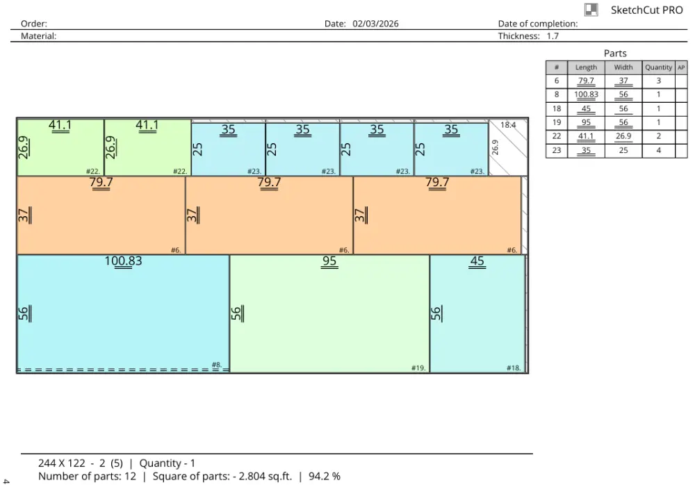إعداد قائمة تقطيع احترافية للأثاث والمطابخ بكل المقاسات والتفاصيل المطلوبة للتنفيذ.