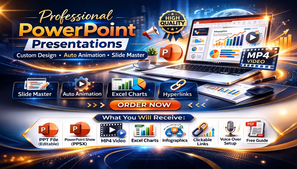 تصميم عرض باوربوينت احترافي تفاعلي مع أنيميشن وسلايد ماستر