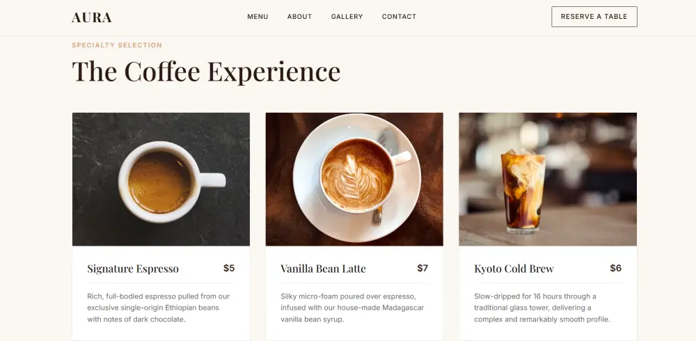 صفحة هبوط احترافية وعصرية لكافيه Cafe