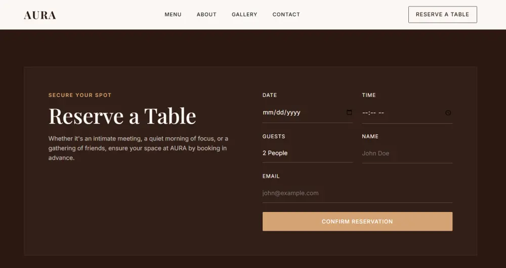 صفحة هبوط احترافية وعصرية لكافيه Cafe