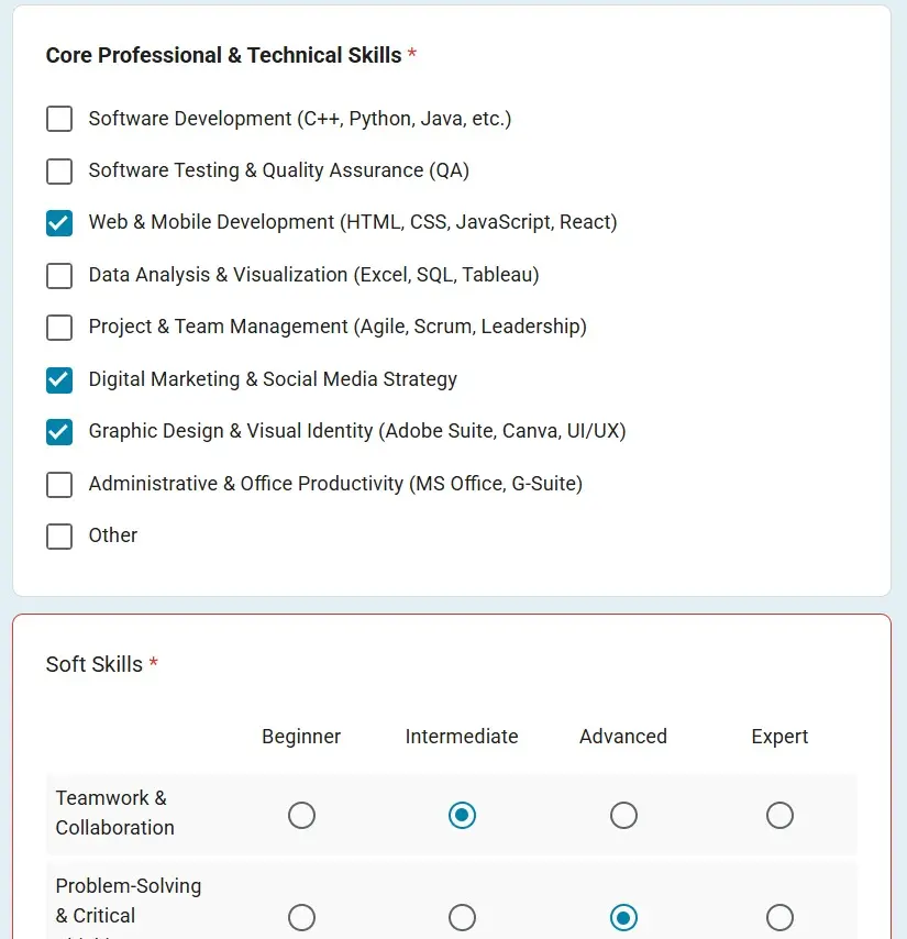 تصميم نماذج Google Forms احترافية (اختبارات تقنية، طلبات توظيف، استبيانات)