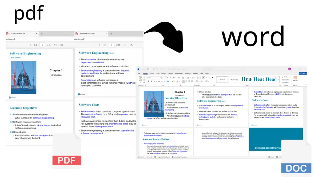 تحويل ملفات PDF إلى Word او العكس