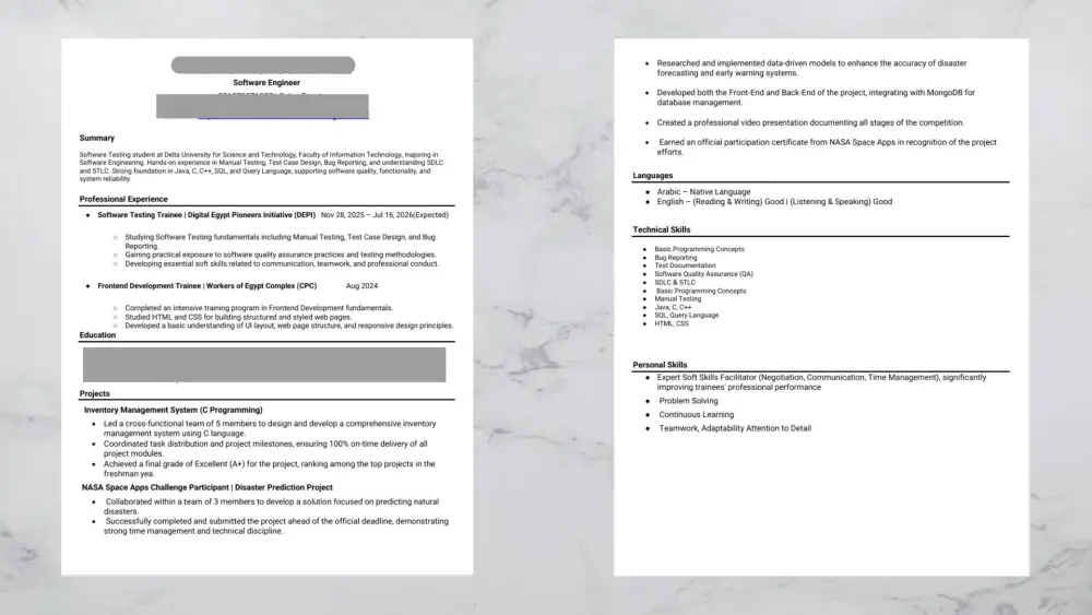 تصميم سيرة ذاتية (CV) احترافية متوافقة مع أنظمة الـ ATS