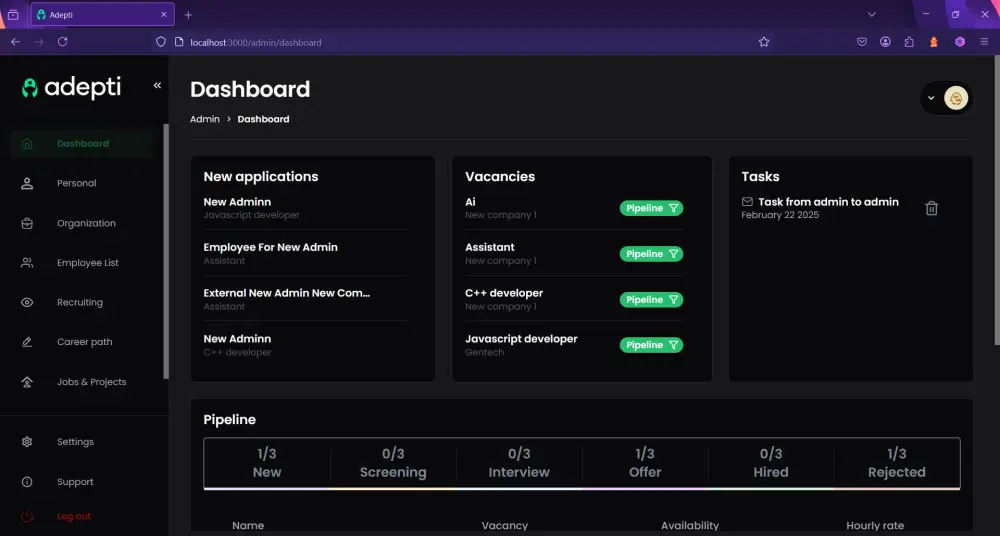 سأقوم بتطوير لوحة تحكم Dashboard تحتوي على صفحة واحدة باستخدام React لعرض البيانات