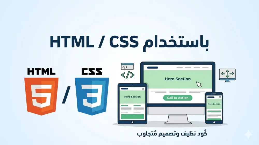 تصميم صفحة هبوط (Landing Page) احترافية ومتجاوبة باستخدام HTML/CSS.