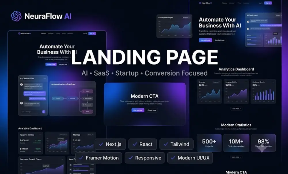 تصميم وبرمجة Landing Page احترافية باستخدام React و Next.js