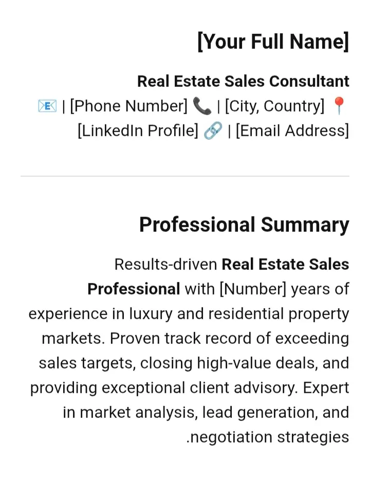 عمل cv بصورة احترافيه وتحويل إلىPDF وعينه لcv لوظيفة سيلز ومستشار عقارات