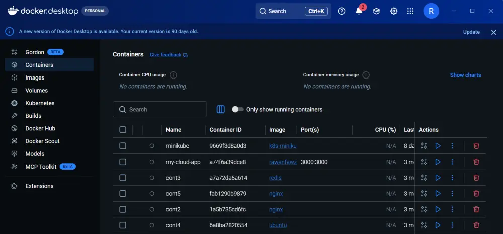 إنشاء ملف Dockerfile وإعداد بيئة عمل تطبيقك باستخدام Docker.