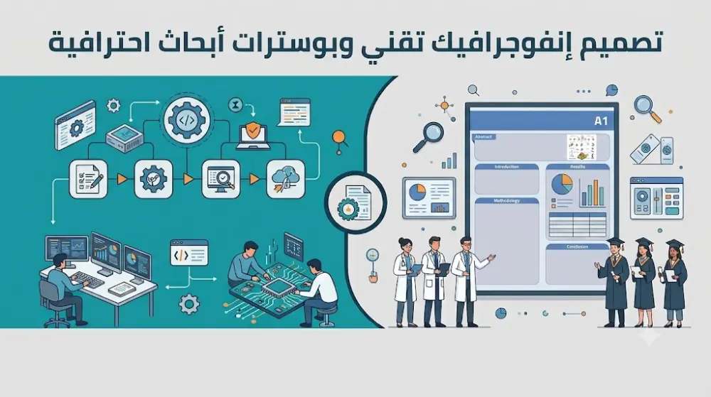 تصميم إنفوجرافيك تقني وبوسترات أبحاث احترافية