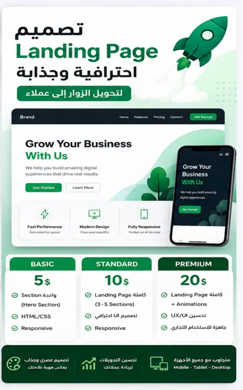 تصميم وتطوير Landing Page احترافية ومتجاوبة
