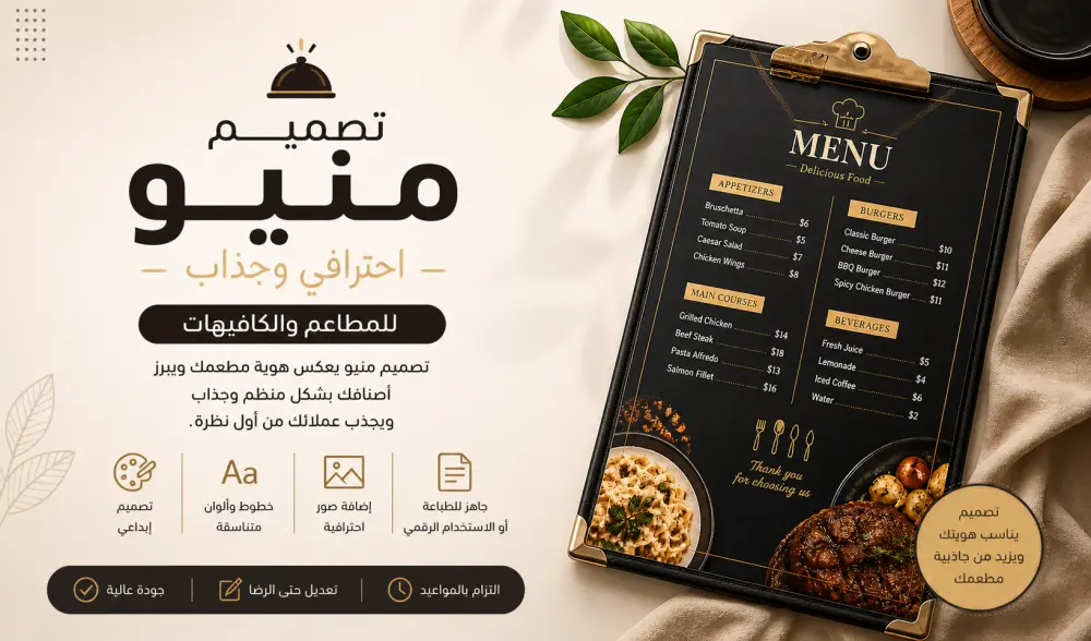 تصميم منيو احترافي وجذاب