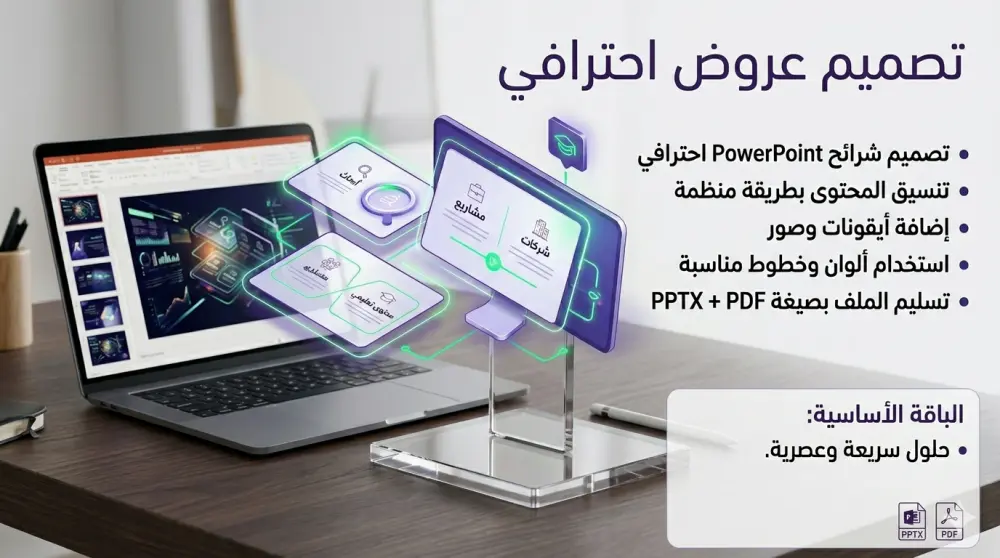 سأقوم بتصميم PowerPoint احترافي وجذاب للعروض التقديمية