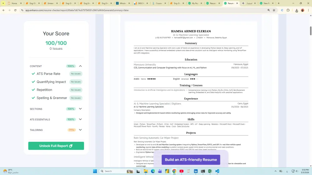 سأقوم بتصميم CV احترافي ومتوافق مع أنظمة ATS