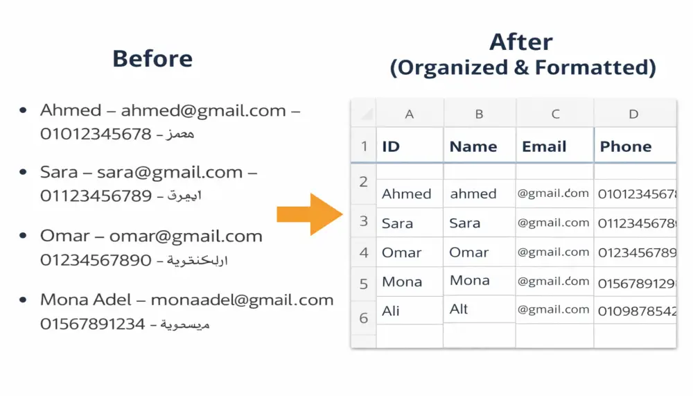 إدخال وتفريغ بيانات بدقة عالية علي ملفات word و Excel مقابل 100 صف و 50 جدول