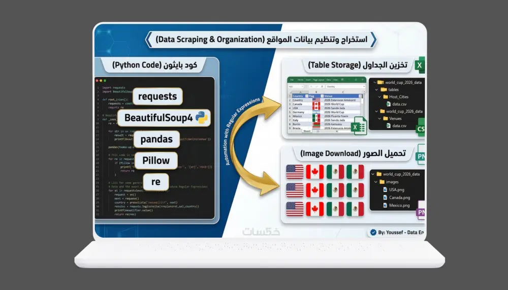 استخراج وتنظيم بيانات المواقع (Scraping) وتحويلها لملفات Excel أو CSV