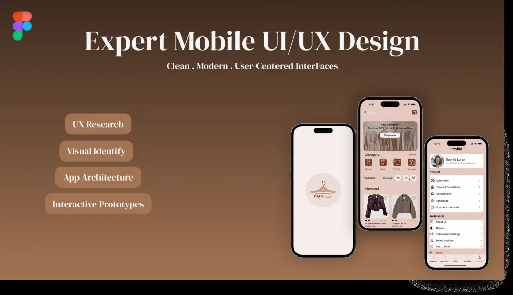 تصميم واجهات تطبيقات موبايل (UI/UX) عصرية واحترافية باستخدام Figma.