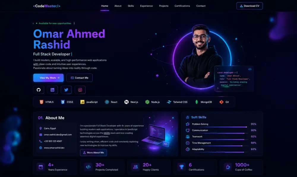 professional portfolio HTML page عمل بورتفوليو كصفحة ويب احترافية