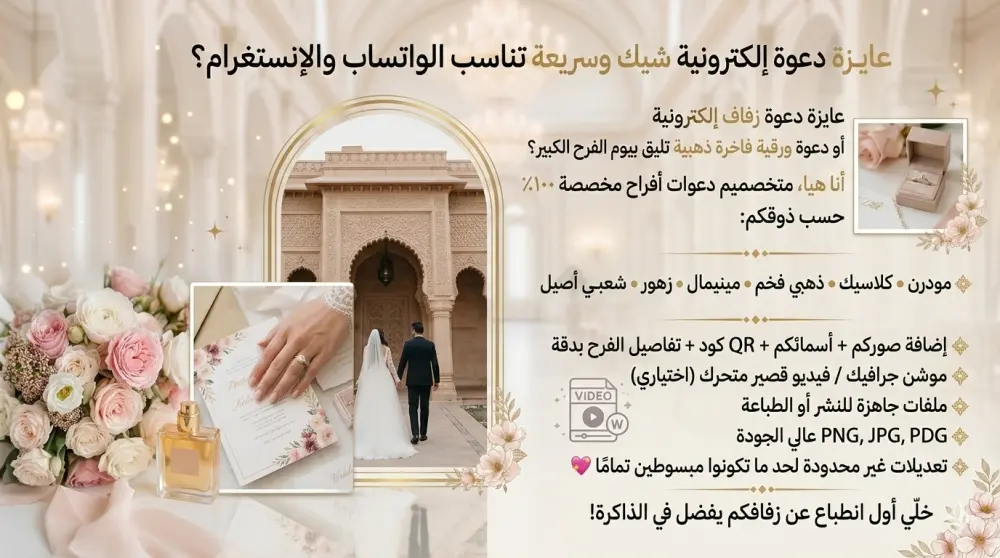 تصميم دعوات زواج وأفراح إلكترونية وورقية بأسلوبك الخاص