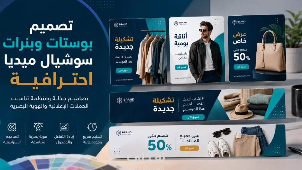 تصميم بانر إعلاني احترافي للسوشيال ميديا والمتاجر الإلكترونية