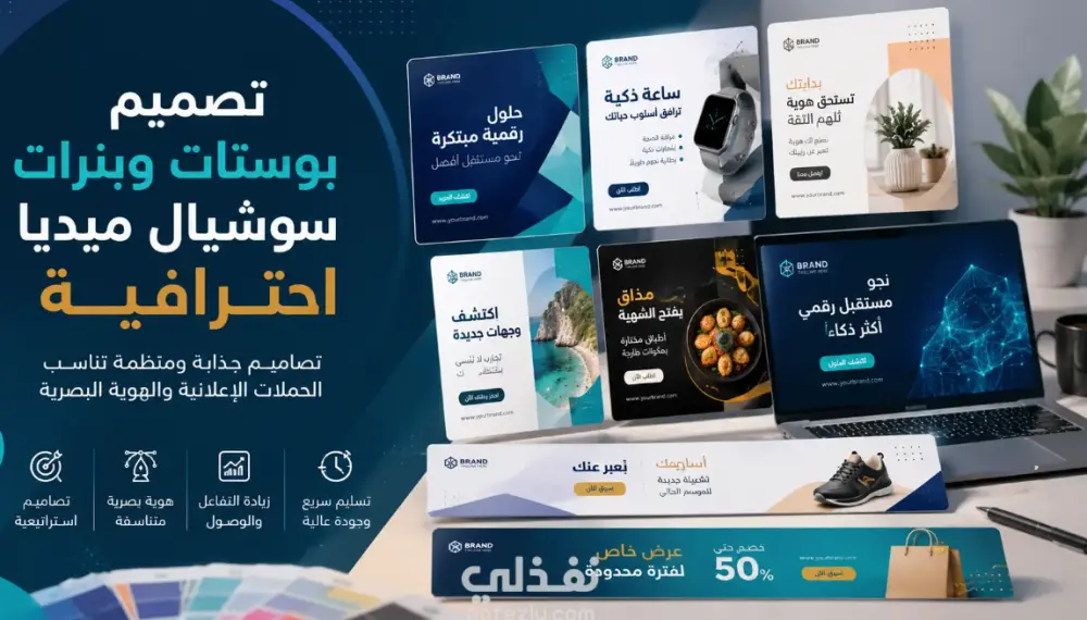 تصميم بانر إعلاني احترافي للسوشيال ميديا والمتاجر الإلكترونية