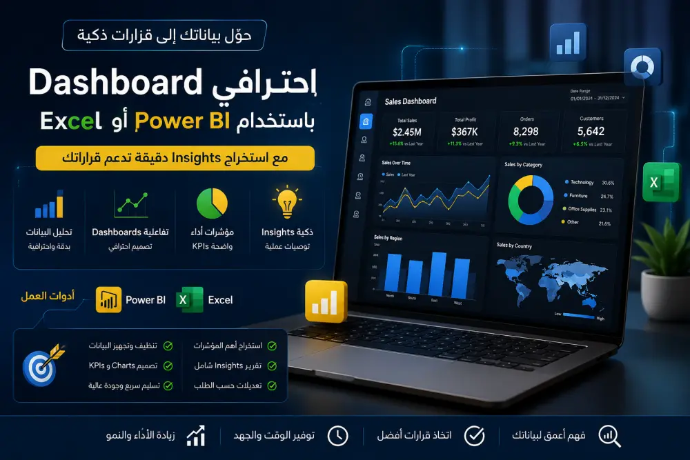 سأقوم بإنشاء Dashboard احترافي باستخدام Power BI أو Excel مع استخراج Insights دقيقة