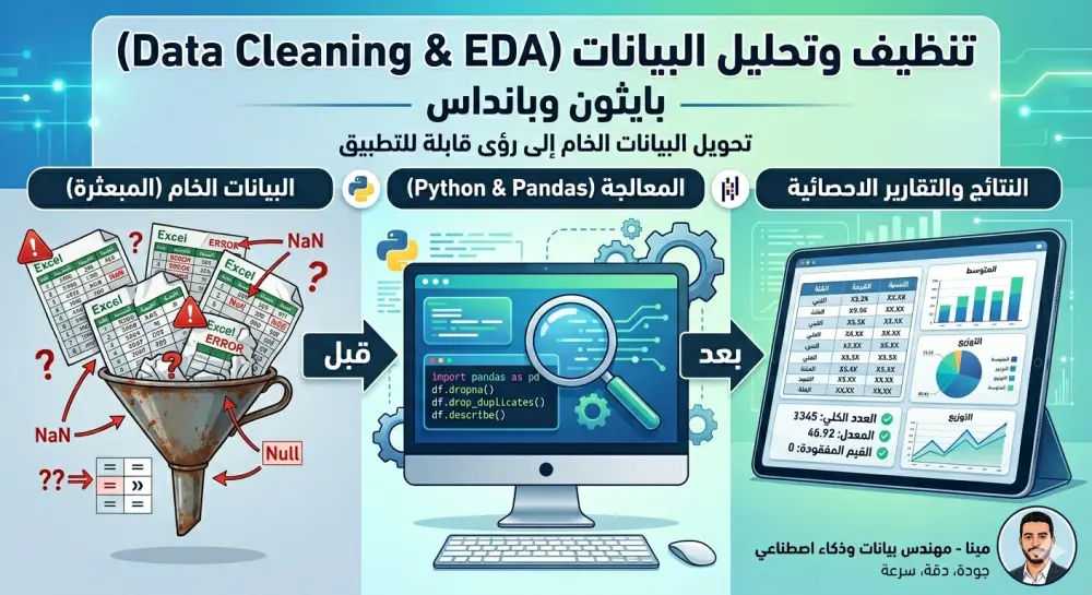 تنظيف وتحليل البيانات واستخراج التقارير الإحصائية باستخدام Python & Pandas