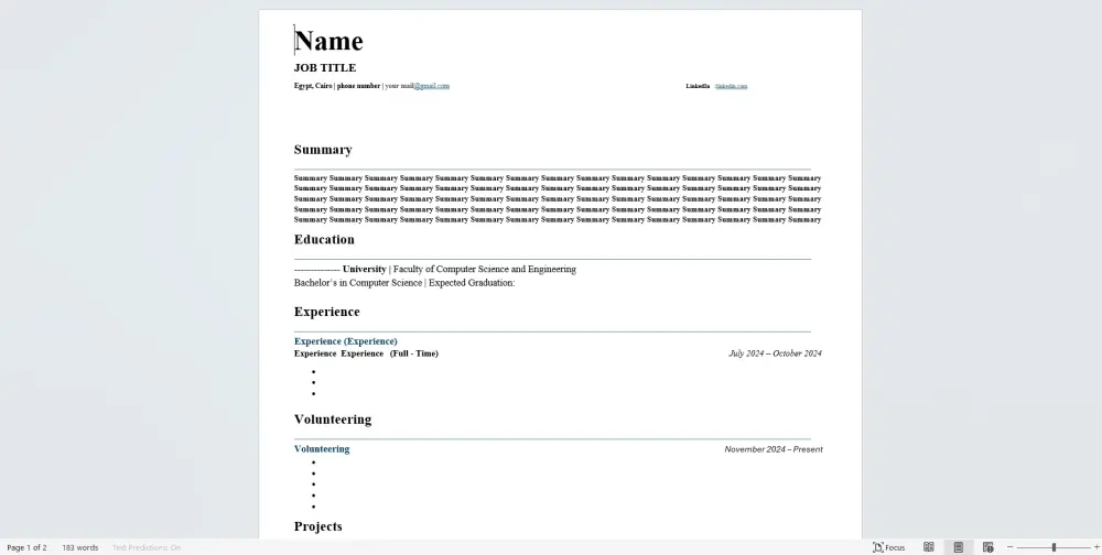 إنشاء سيرة ذاتية CV