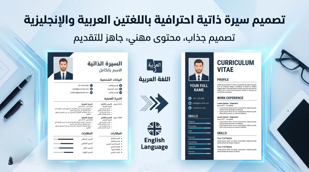تصميم CV احترافي عربي وإنجليزي
