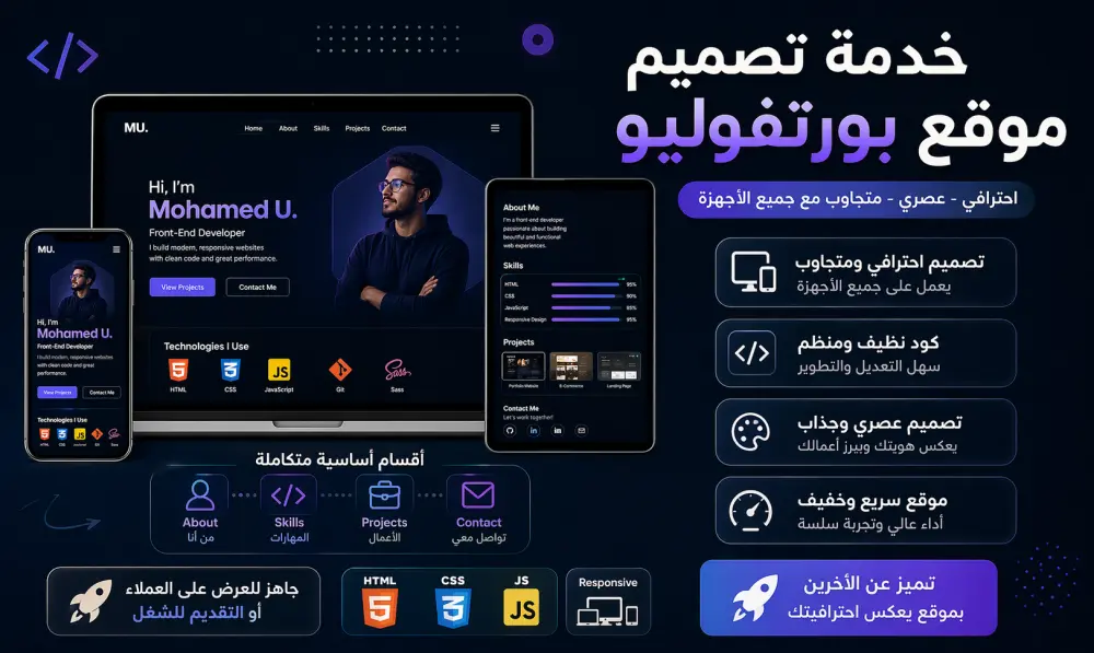 تصميم موقع بورتفوليو احترافي باستخدام HTML وCSS سريع ومتجاوب