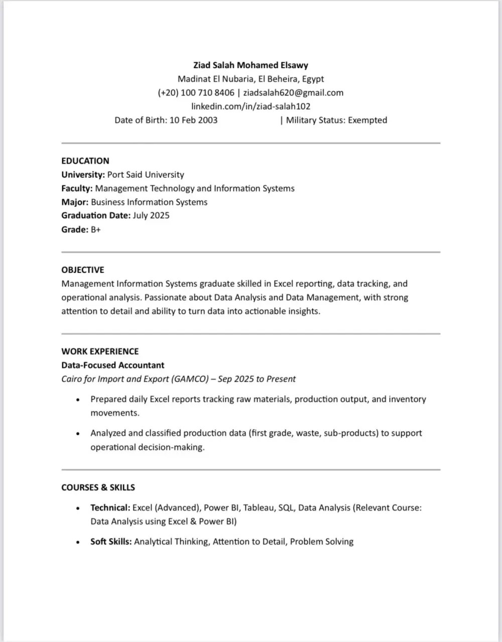 سأصمم لك سيرة ذاتية احترافية ATS CV باللغة العربية أو الإنجليزية