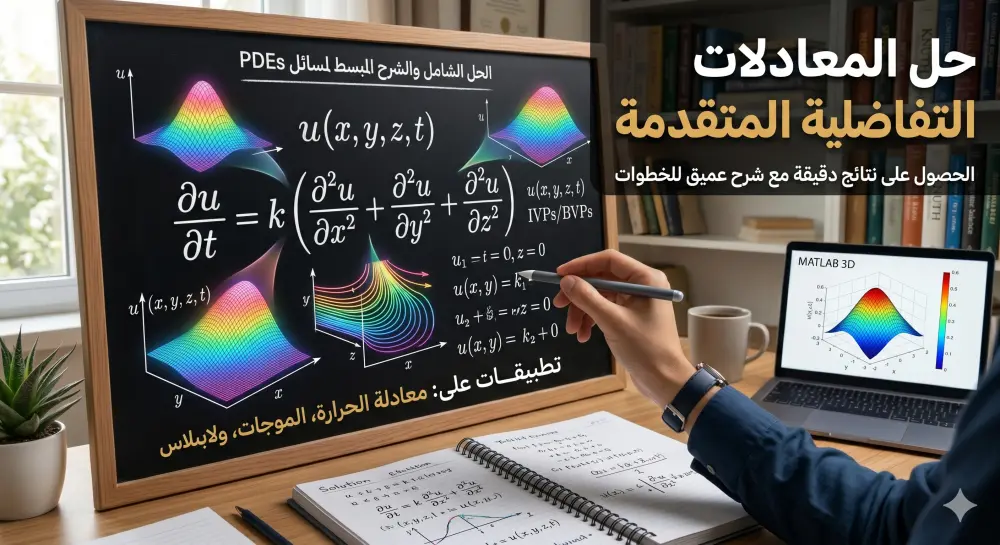 حل وكتابة شرح 3 مسائل معادلات تفاضلية جزئية (PDEs).