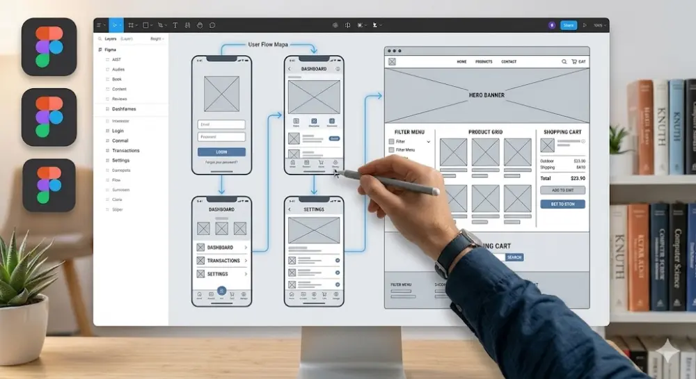 تصميم  4 من الهياكل السلكية (Wireframes) لتطبيقات الموبايل.