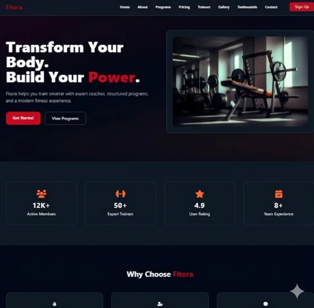 تصميم وإنشاء موقع رياضي متكامل (Gym & Fitness) احترافي ومتجاوب