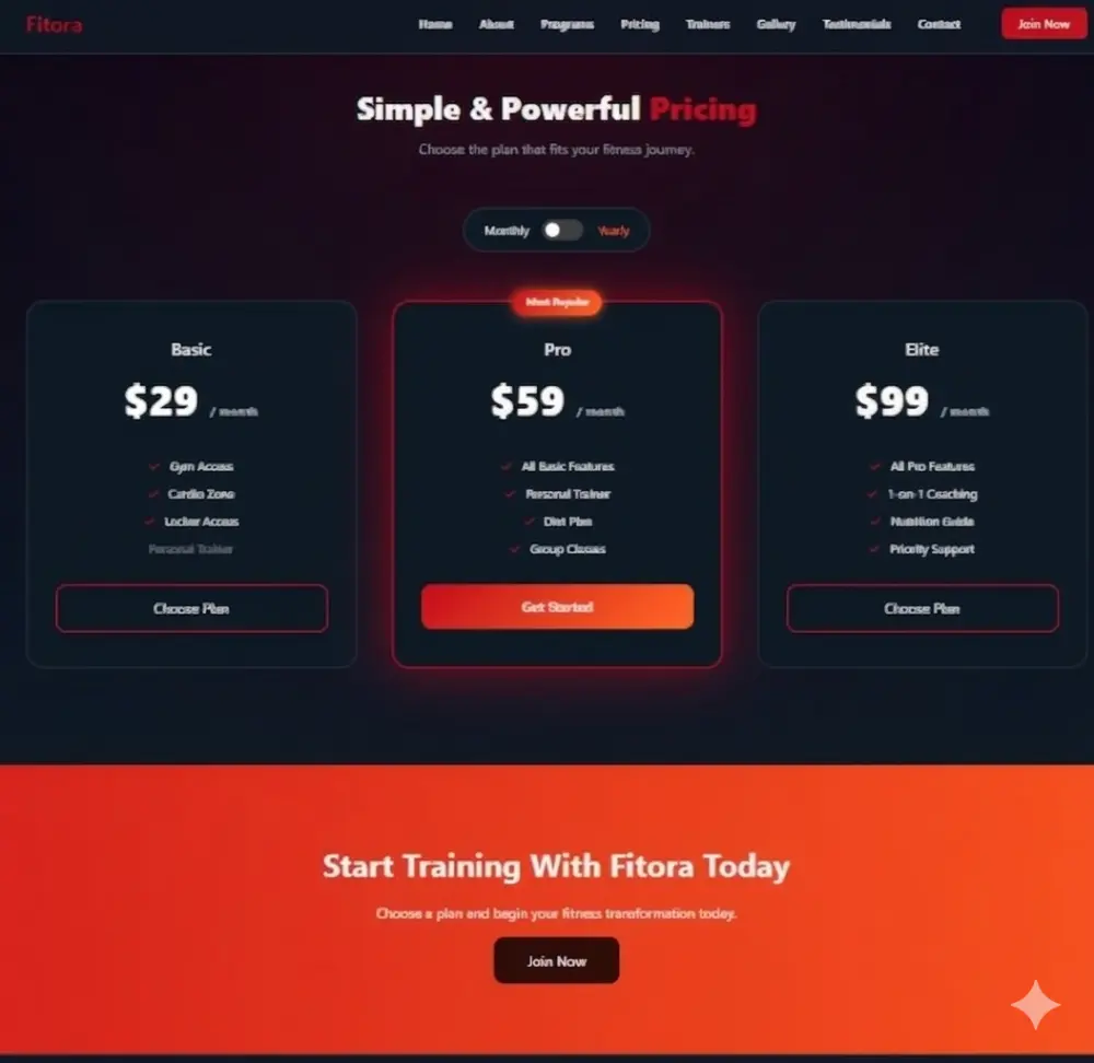 تصميم وإنشاء موقع رياضي متكامل (Gym & Fitness) احترافي ومتجاوب