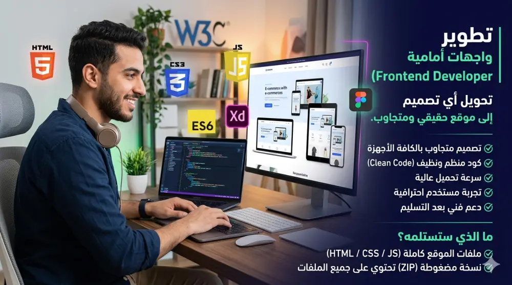تصميم وتطوير موقع ويب احترافي ومتجاوب باستخدام HTML CSS JS