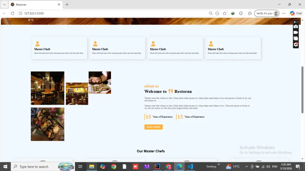 تصميم واجهات صفحات ويب لمطعم باستخدام HTML و CSS