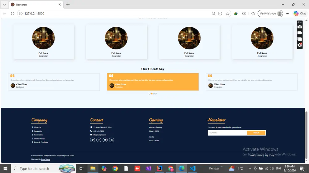 تصميم واجهات صفحات ويب لمطعم باستخدام HTML و CSS