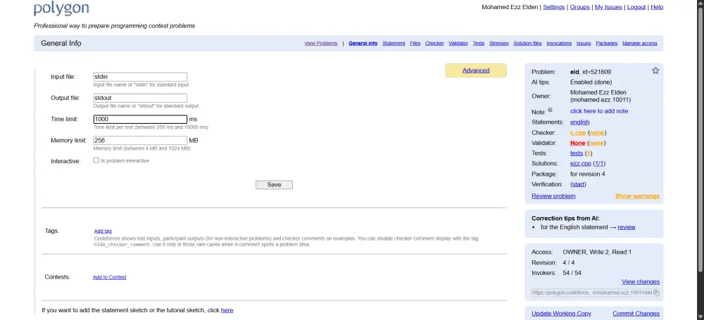 إعداد مسألة برمجة تنافسية (CP) واحدة متكاملة عبر Polygon