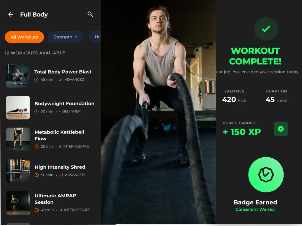 تصميم UI/UX احترافي لتطبيق جيم ولياقة بدنية – Kinetiq Fitness App