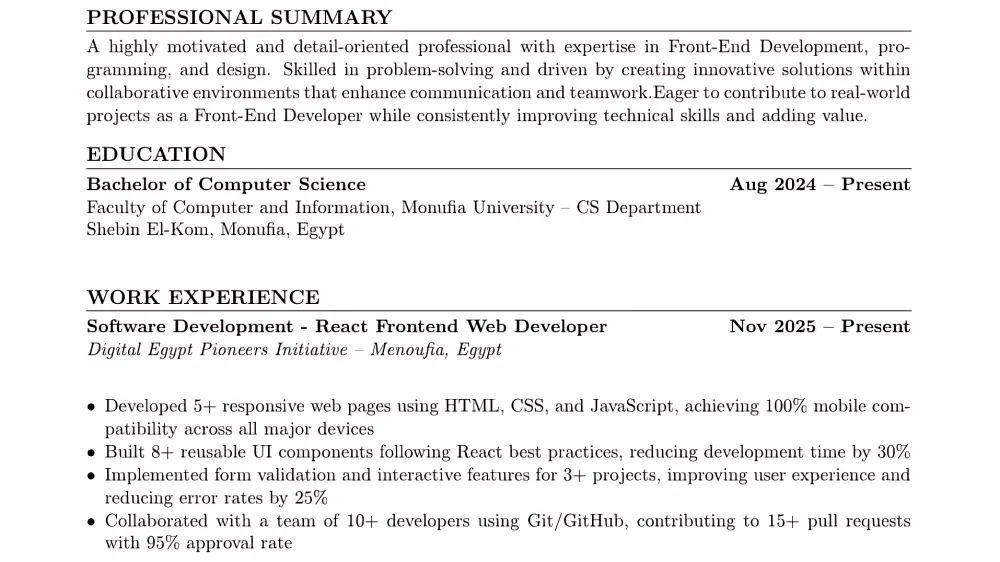 المساعدة في انجاز سيرة ذاتية احترافية متوافقة مع ATS