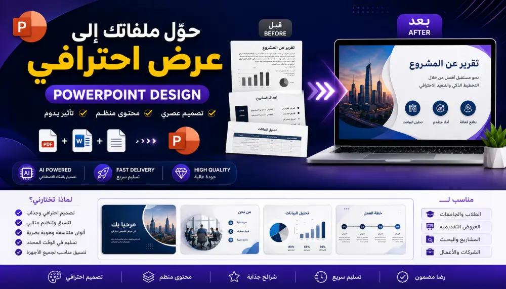 سأحول ملفاتك إلى عرض PowerPoint احترافي وجذاب
