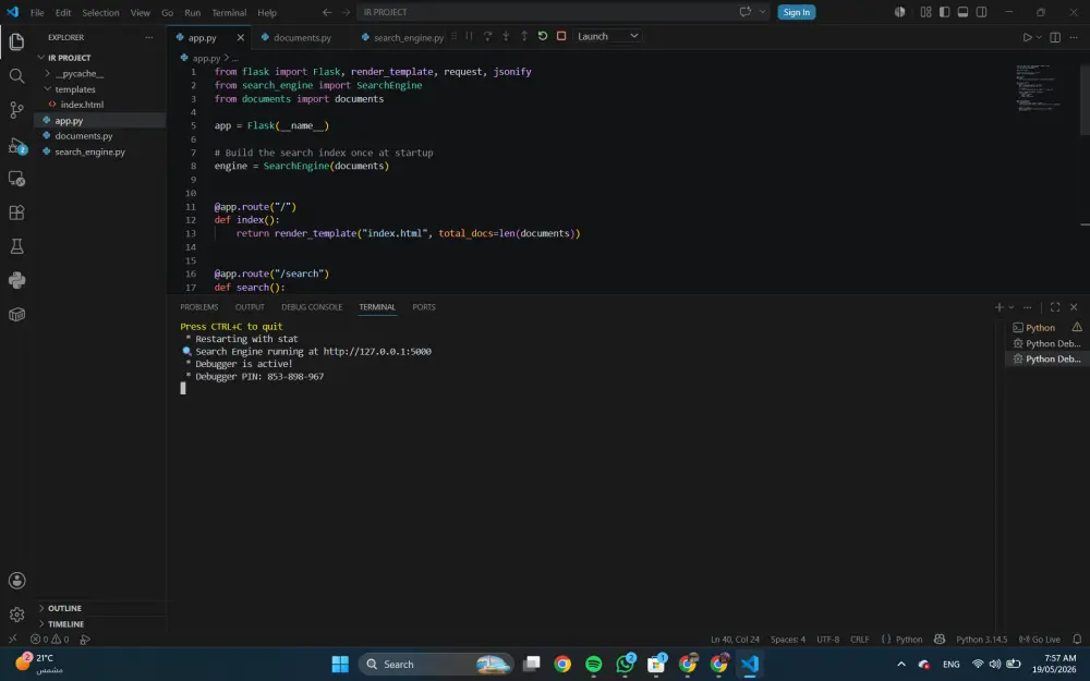 برمجة وتطوير محركات بحث ذكية (Search Engines) وأنظمة استرجاع معلومات باستخدام Python (Flask / FastAPI)