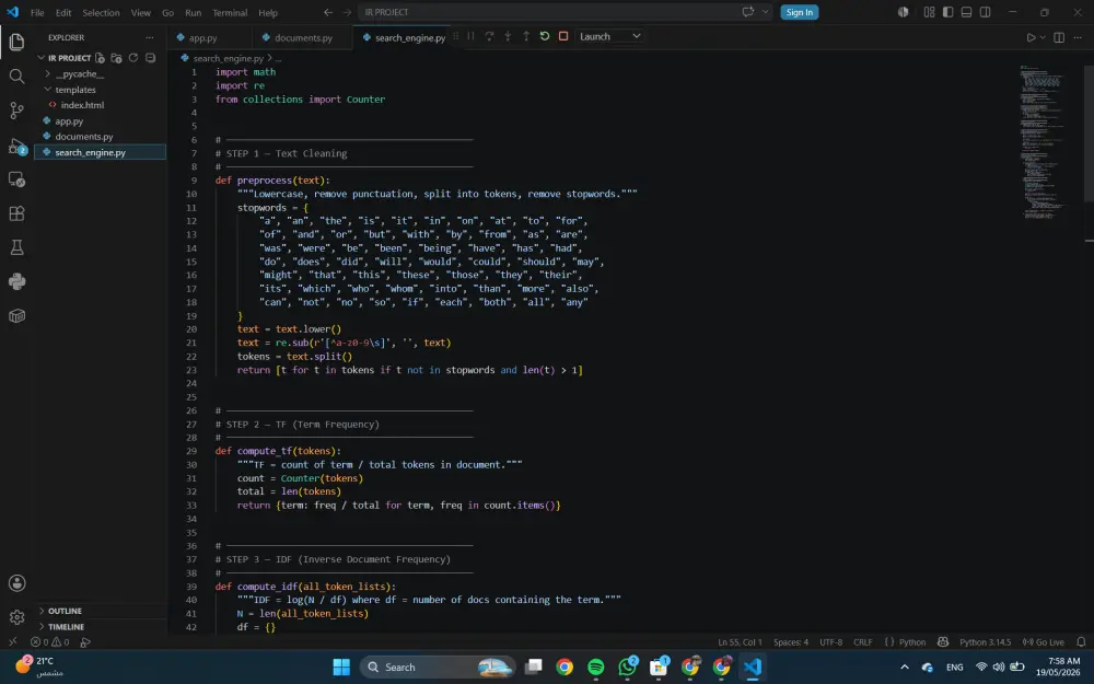 برمجة وتطوير محركات بحث ذكية (Search Engines) وأنظمة استرجاع معلومات باستخدام Python (Flask / FastAPI)