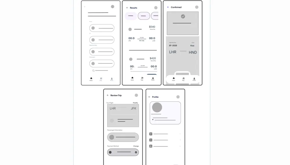 عمل Wireframe بسيط ل3 شاشات  UI/UX