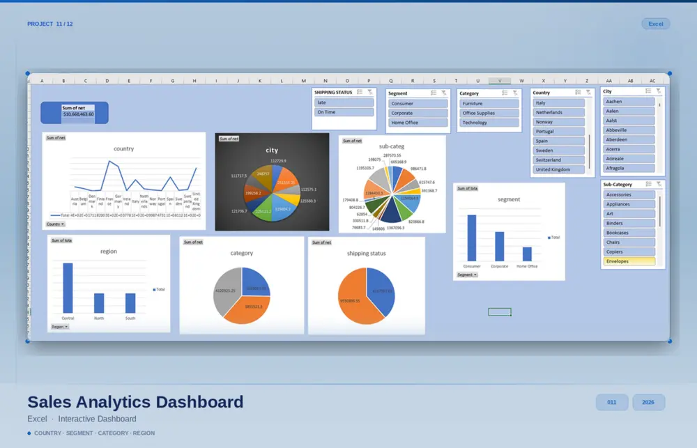 تحليل بيانات احترافي باستخدام Excel مع تقارير ورسوم بيانية واضحة