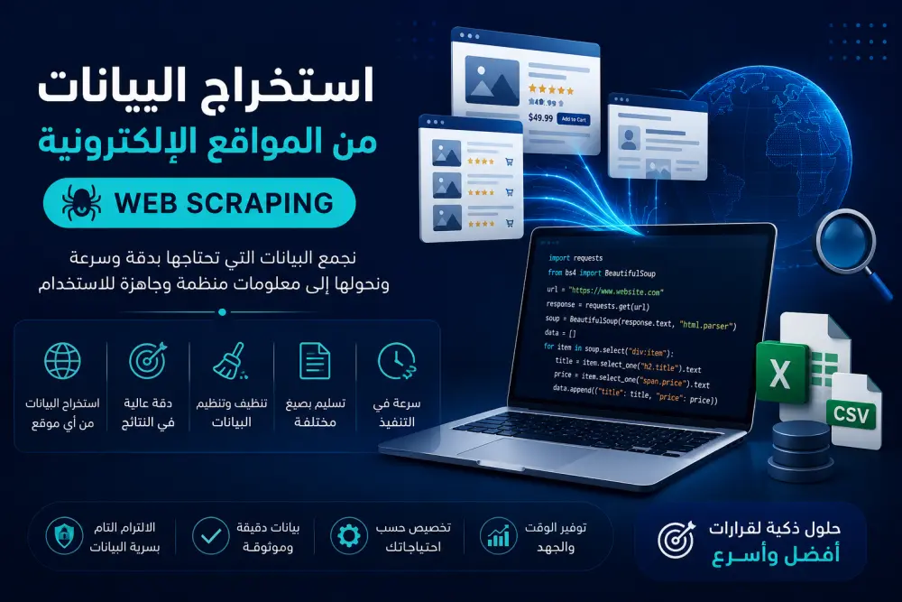 استخراج وجمع البيانات من المواقع الإلكترونية (Web Scraping) باحترافية